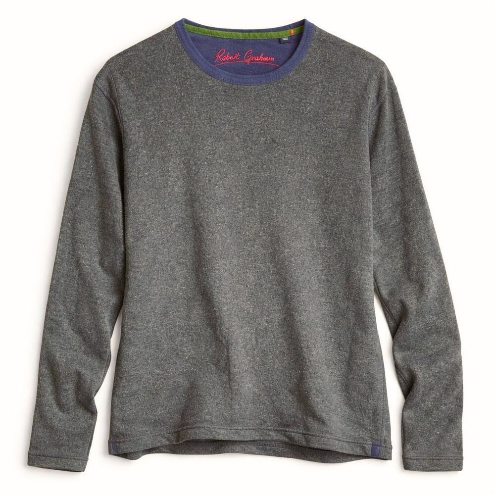 Robert Graham Designer Casual Knit Shirt Gray LS Tee Signature Trim XL